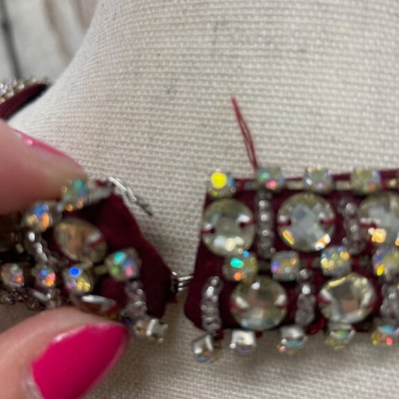 Burgundy Formal Fitted Dress with Halter Rhinestone Collar - Picture 7 of 8